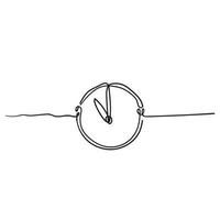 Continuous one line drawing Clock icon with doodle handdrawn style on white background vector