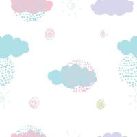 lindo, nube, seamless, patrón, handdrawn, estilo, vector