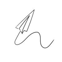 Paper plane drawing vector using continuous single one line art style with unique doodle handdrawing style