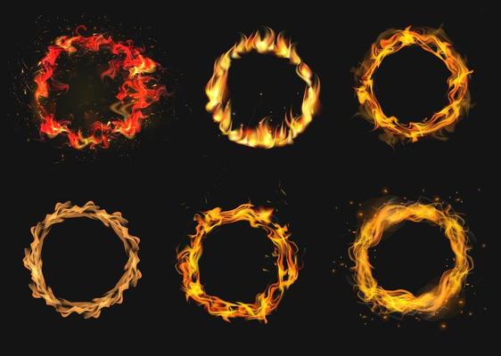 Fire circle realistic . Ring of fire flame. Round fiery frame. illustration - Vector.