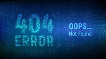 error 404. página no encontrada. error 404 palabra hecha con código binario. Fondo futurista del software del problema del sistema de la red informática. alerta de datos de número de código binario de tecnología. ilustración vectorial. vector