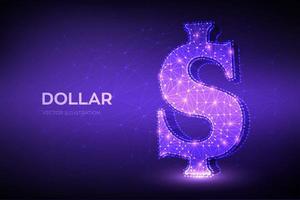 Dollar. Low poly abstract mesh line and point United States Dollar sign. USD currency icon. American currency. Cash and money, wealth, payment symbol. 3D polygonal vector illustration.