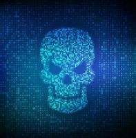 Hacked. Shape of skull made with binary code. Digital code on a screen with a skull representing a computer virus or malware attack. Concept of cyber crime, internet piracy and hacking. Vector. EPS10. vector