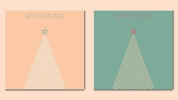 Merry Christmas and Happy New Year Card with Zig-Zag Lines and waves that Forms Christmas Tree. Vector Illustration in cozy colors. EPS10 With Layers