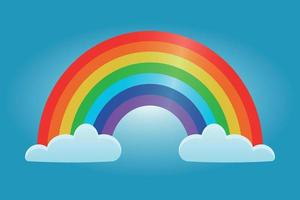 Cartoon rainbow with gradient and clouds. Flat vector Illustration on blue background