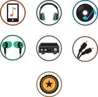 aplicación de audio simple y conjunto de iconos de vector de juego