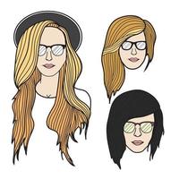 Three illustration of young hip good looking women vector