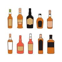 Ilustración de bebidas alcohólicas whisky, vino y licor. vector