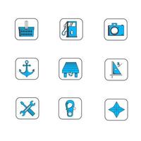 Blue navigation sailing and map vector icons set