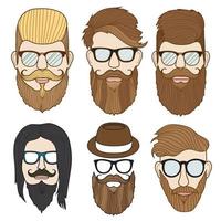 Bearded trendy hip men profiles vector illustration set