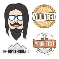 Vector hipster man with mustache and badges logos set