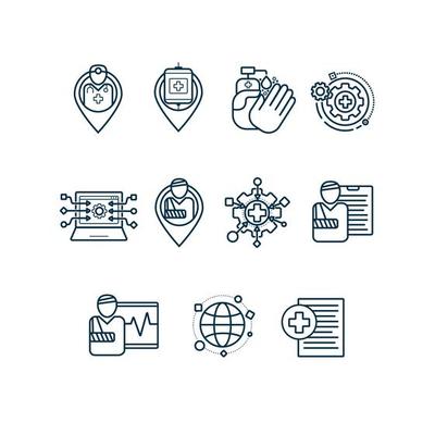 Hospital and healtcare sensory vector line icons set
