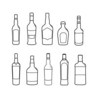 Alcoholic liquors bottles and beverages outline illustrations pack vector