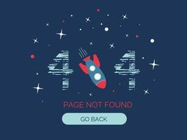 Página de error 404 no encontrada. concepto de sitio web con números de textura, cohetes y estrellas. ilustración vectorial plana sobre fondo azul vector