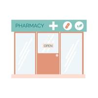 Pharmacy front flat vector illustration. Drugstore isolated on white background.