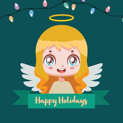 Christmas greeting with a jolly angel and banner with festive text