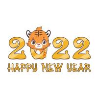 Happy New Year 2022 design with cute tiger vector