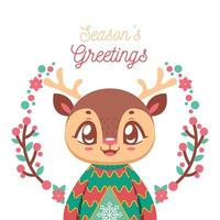 Greeting with a cute little reindeer in an ugly Christmas sweater vector