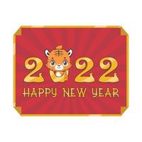 feliz año nuevo 2022 diseño con lindo tigre sobre fondo rojo vector