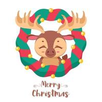 Christmas greeting with a jolly moose and festive wreath vector