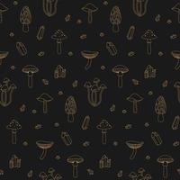 Seamless pattern outline golden esoteric mushrooms and crystals vector