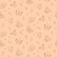 Magic butterflies and crystals seamless pattern vector