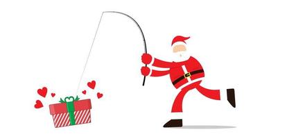 Santa is fishing for Christmas gifts. Vector illustration