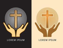 Hands Holding Cross with Light vector