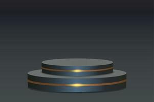 Podio vacío o escena de visualización de pedestal sobre fondo negro con concepto de soporte de cilindro.