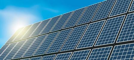 Solar panels and sun, solar energy production plant