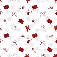 red Christmas object silhouette vector repeat pattern created on white background, sharp edged Christmas object repeat pattern.