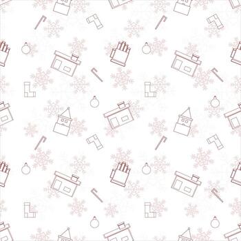 Christmas repeat pattern created with Christmas object outline shapes, Seamless Christmas pattern. vector