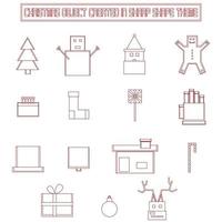 simple outlined sharp square christmas objects vector