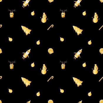 rounded corner Christmas object pattern created in gold gradient, premium gold gradient Christmas repeat pattern. vector