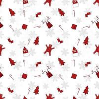 red Christmas object silhouette vector repeat pattern created on white background, sharp edged Christmas object repeat pattern.