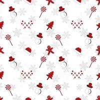 Christmas object silhouette repeat pattern in red color on flat white color background. Christmas object seamless pattern. vector