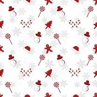 Christmas object silhouette repeat pattern in red color on flat white color background. Christmas object seamless pattern. vector