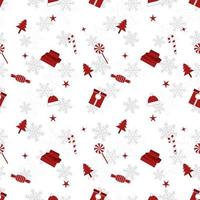 Christmas object silhouette repeat pattern in red color on flat white color background. Christmas object seamless pattern. vector