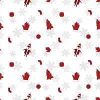 Round edge  christmas object repeat pattern created in re color on white background, seamless christmas pattern. vector