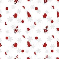 Round edge  christmas object repeat pattern created in re color on white background, seamless christmas pattern. vector