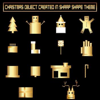 Objetos navideños dorados creados con el tema de las esquinas afiladas. vector