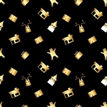 sharp cornered Christmas object pattern created in gold gradient, premium gold gradient Christmas repeat pattern. vector