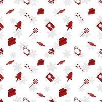 Christmas object silhouette repeat pattern in red color on flat white color background. Christmas object seamless pattern. vector