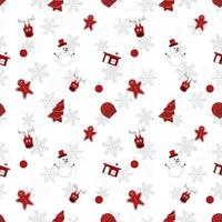 Round edge  christmas object repeat pattern created in re color on white background, seamless christmas pattern. vector