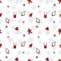 Christmas object silhouette repeat pattern in red color on flat white color background. Christmas object seamless pattern. vector