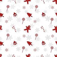 Christmas object silhouette repeat pattern in red color on flat white color background. Christmas object seamless pattern. vector