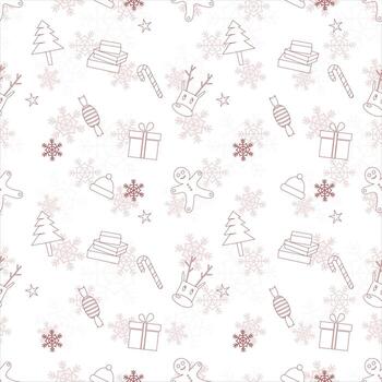 Christmas repeat pattern created with Christmas object outline shapes, Seamless Christmas pattern. vector