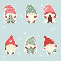 Vector - Set of cute Gnome on Christmas concept with mini hearts and snowflake. Holiday season. Clip art. Bundle. Can be use decorate any card, web, poster, banner, print, sticker.