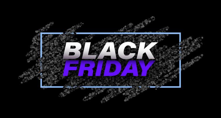 Black friday sign over dotted halftone lines background with blue frame