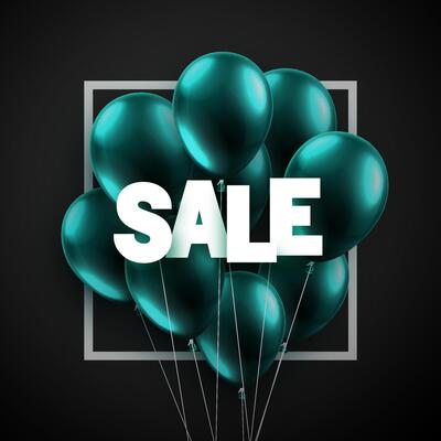 sale sign with frame and blue neon balloon in the background